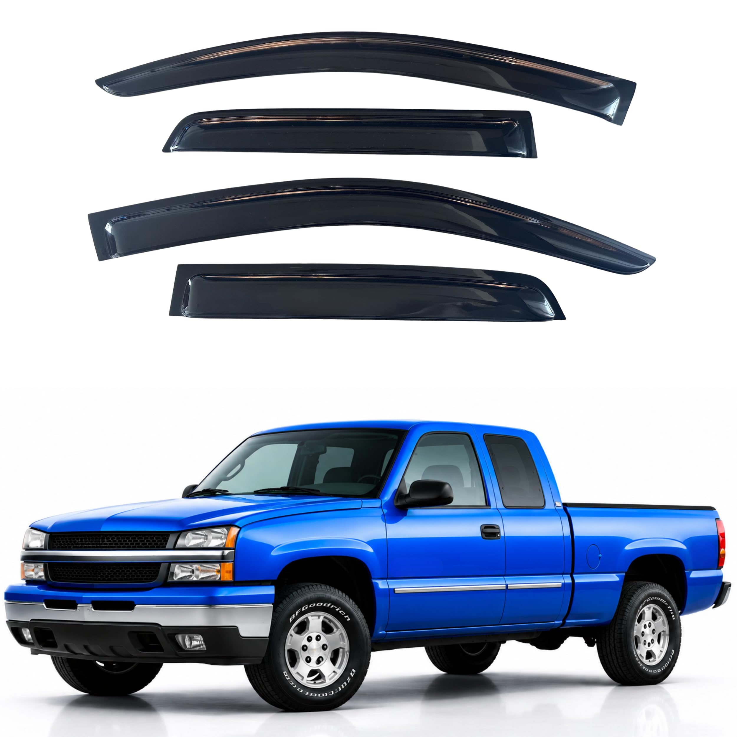 IG Window Visors for 1999-2006 Chevrolet Silverado/GMC Sierra 1500/2500HD/3500HD Extended Cab, Out-Channel Rain Guard Vent Deflector 4PC, 2007 Chevy Silverado/GMC Sierra Classic (Extended Cab Only)