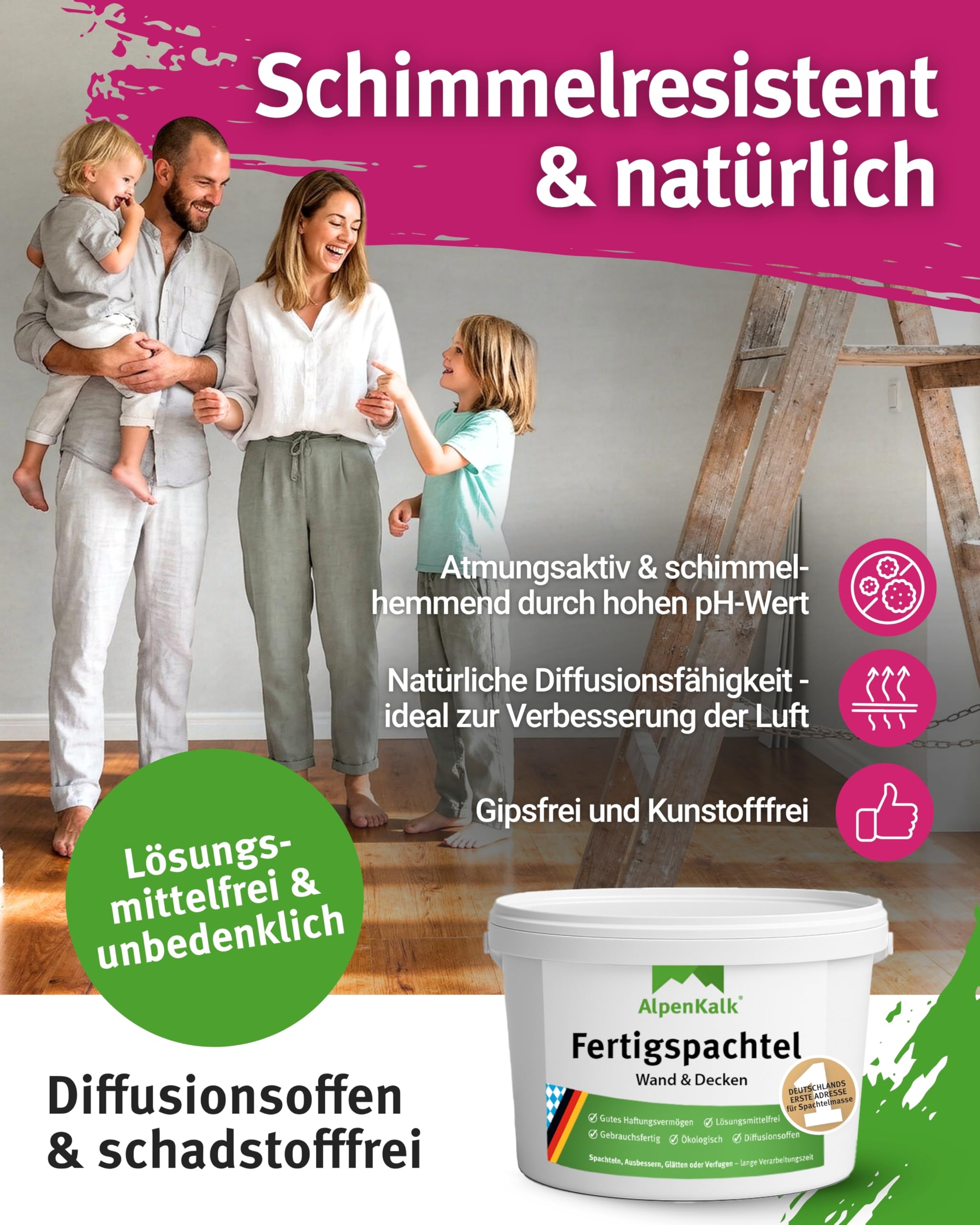 Spachtelmasse I 15 kg I Gebrauchsfertig & lösungsmittelfrei I Fertigspachtel mit Cremiger Konsistenz für streifenfreie Oberflächen I Vielseitig, diffusionsoffen & schimmelhemmend