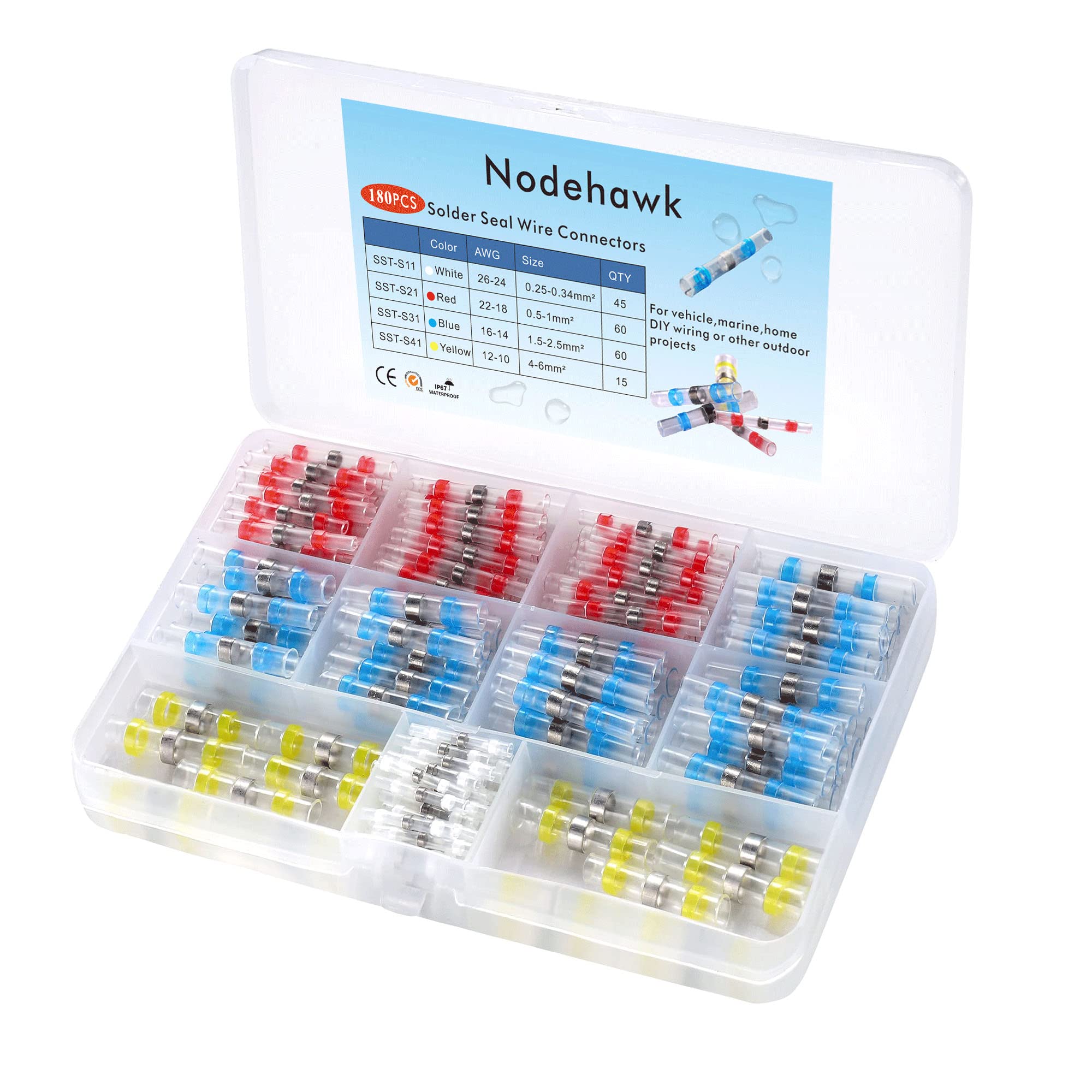 180 Pcs Solder Seal Wire Connectors Kit, Electrical Connectors Heat Shrink Wire Connectors Waterproof Electrical Cable Butt Terminals for Marine Automotive Motorcycle Wiring Boat Truck