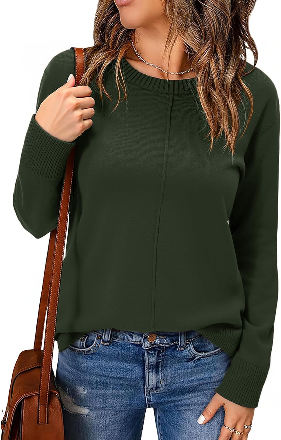 Totatuit Womens Sweater 2025 Fall Winter Casual Crew Neck Lightweight Knit Pullover Sweaters Cozy Jumper Tops