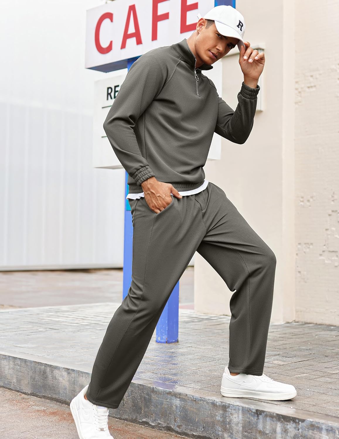 COOFANDY Men's Tracksuit 2 Piece Relaxed Fit Half-zip Sweatsuits Athletic Running Jogging Suit Sets - Image 6