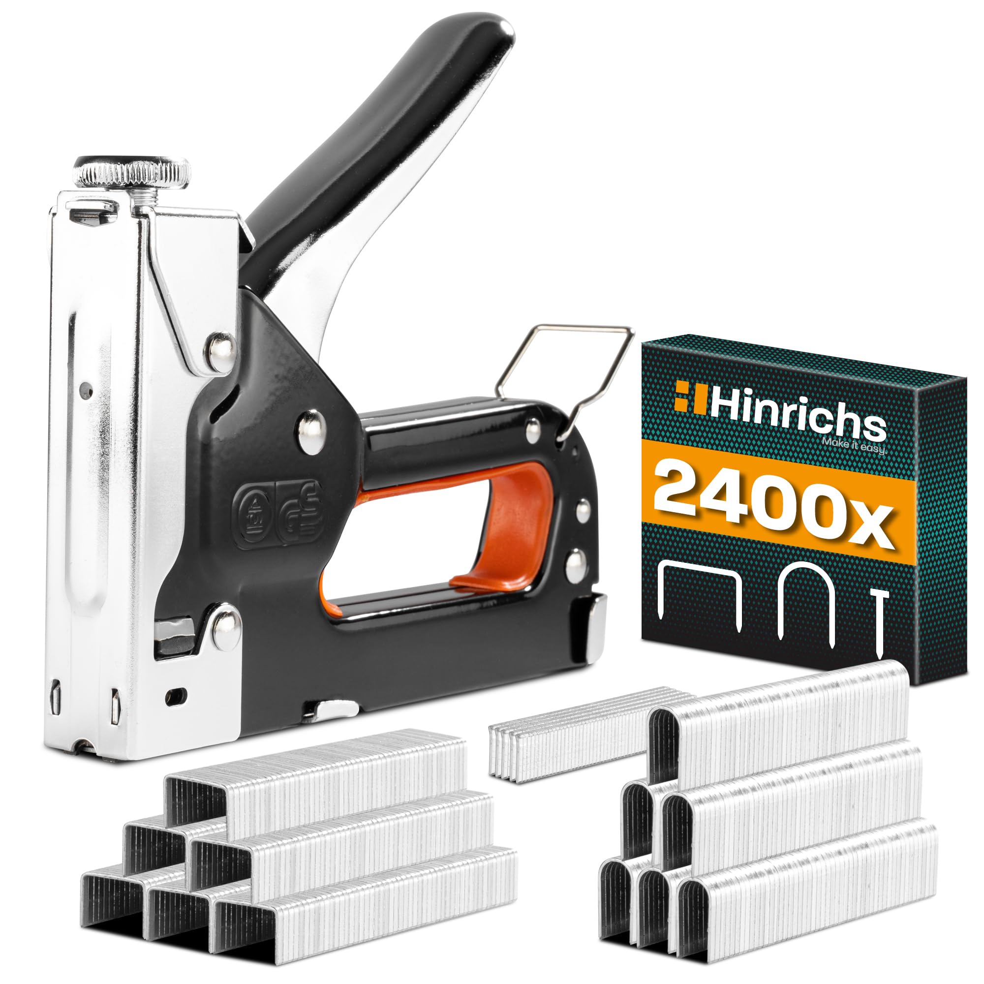 Juego Hinrichs de Grapadora Manual y Profesional de Alta Resistencia – Grapadora 3en1 para Madera Clavadora para Muebles y Tela – Incluye 1600 Grapas y 800 Clavos | Herramienta de Bricolaje