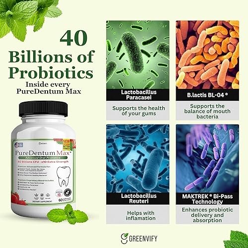 Miniatura 6 de Puredentum Max para la salud de las encías y los dientes y el aliento fresco, 40 mil millones de UFC Probióticos orales avanzados para el mal