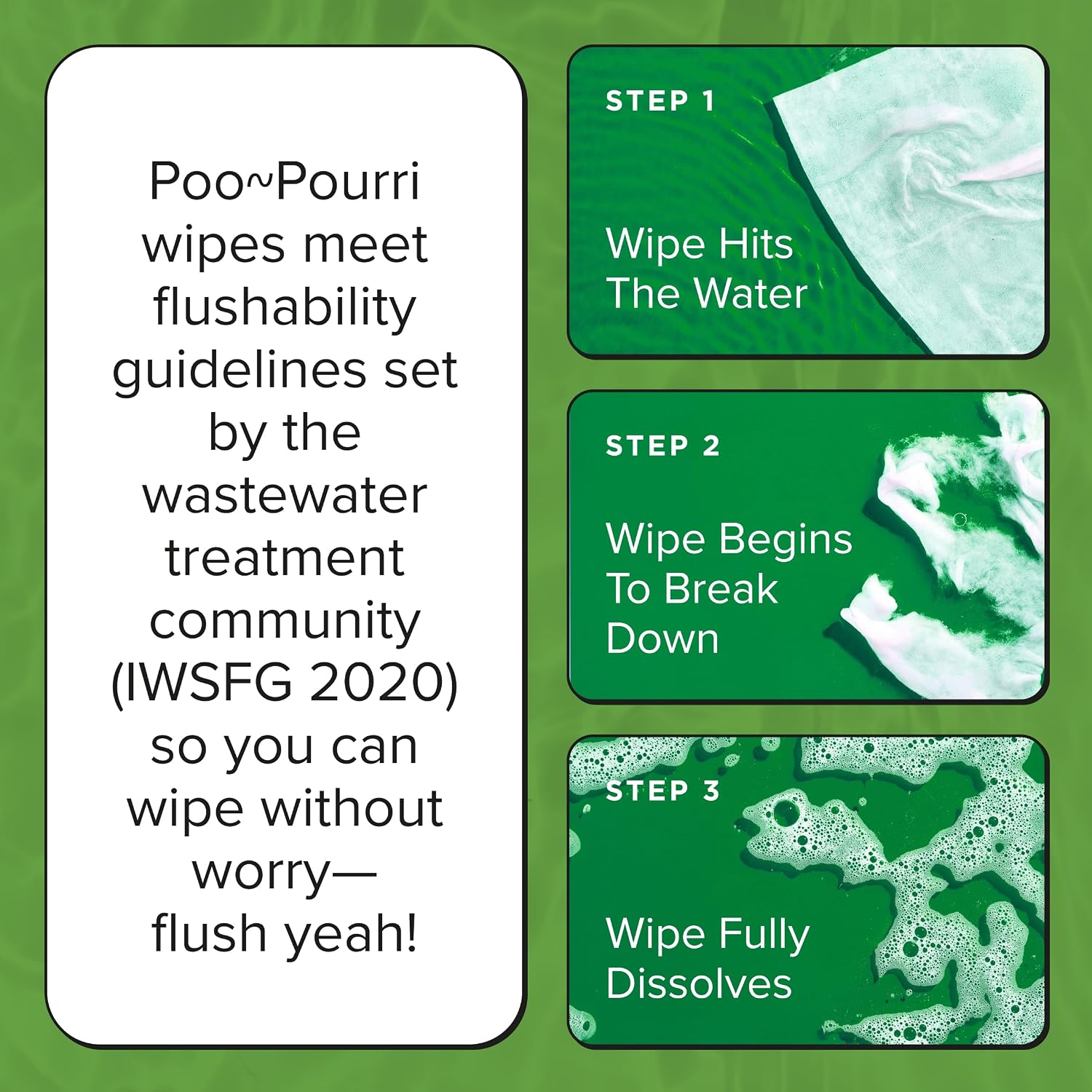 Poo~Pourri Flushable Wipes-Made with Plant Based Fibers,Aloe, Vitamin E,Chamomile, and Oat Extract-Adult Wet Wipes-Cucumber & Aloe Essential Oil-Dispenser Box-Sewer&Septic Safe, 50 Count (Pack of 6) image 3