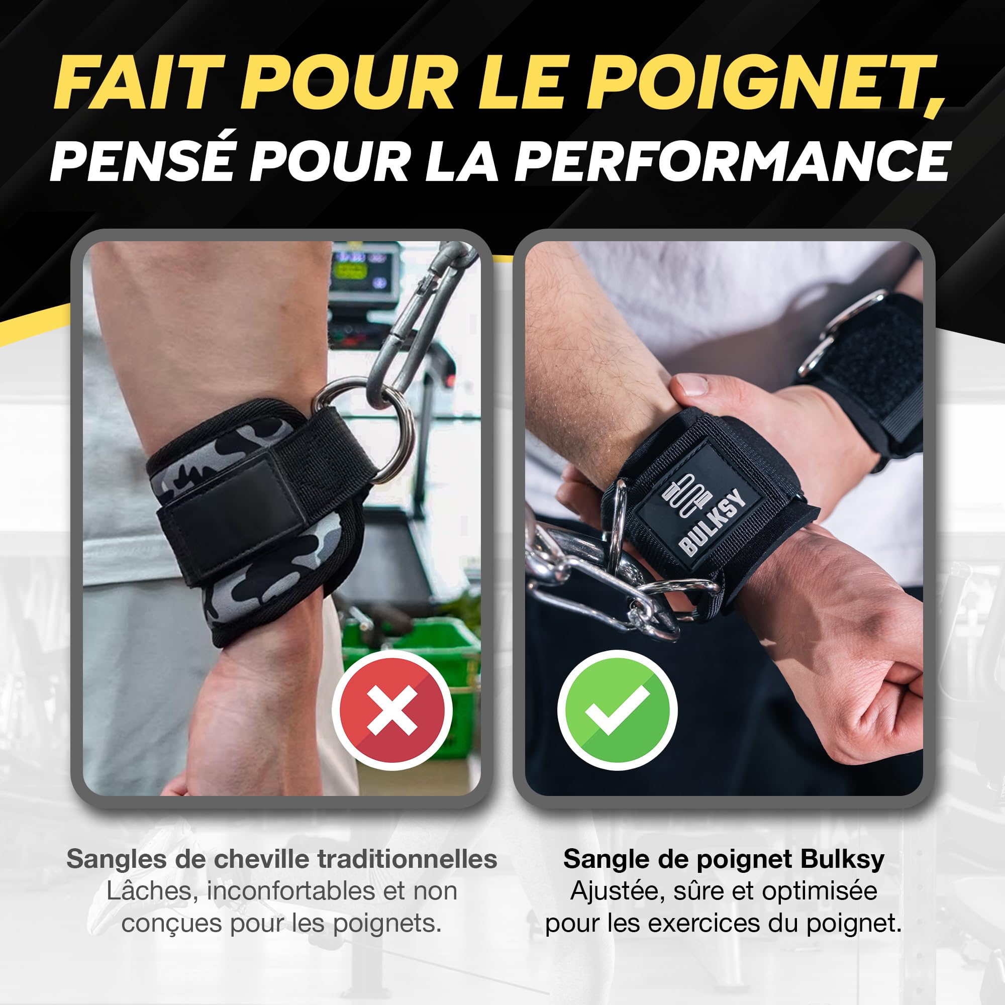 Sangles Poignets Musculation Pour Poulie – Rembourrées, 2 Mousquetons Inclus – Pour Bras, épaules, Dos – Accessoires Fitness – Guide Interactif