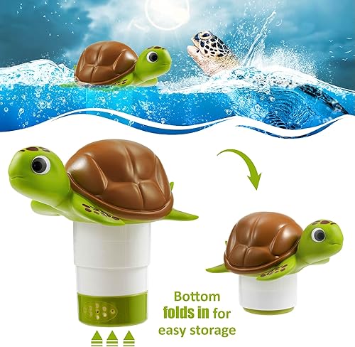 Miniatura 5 de MKLZ Flotador de cloro para piscina, lindo dispensador de cloro flotante plegable de tortuga marina, se adapta a tabletas de 1 y 3 pulgadas y