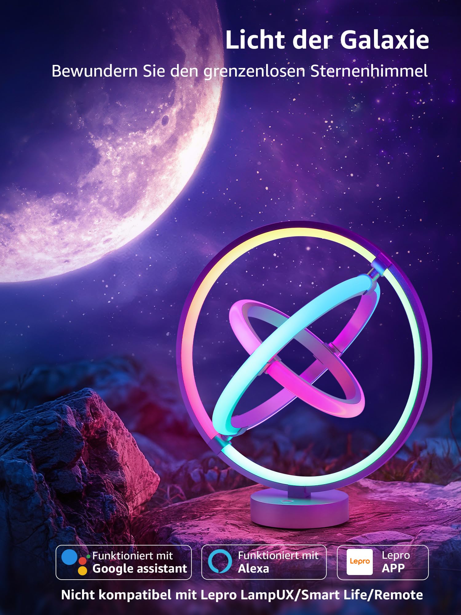 Lepro AI Smart Tischlampe TB1, Personalisierter KI-Lichtdesigner, Musik Sync/APP Sprachsteuerung Tischleuchte, Table Lampe Dimmbar, RGB+IC-Technologie, Kompatibel mit Alexa/Google, Keine Fernbedienung
