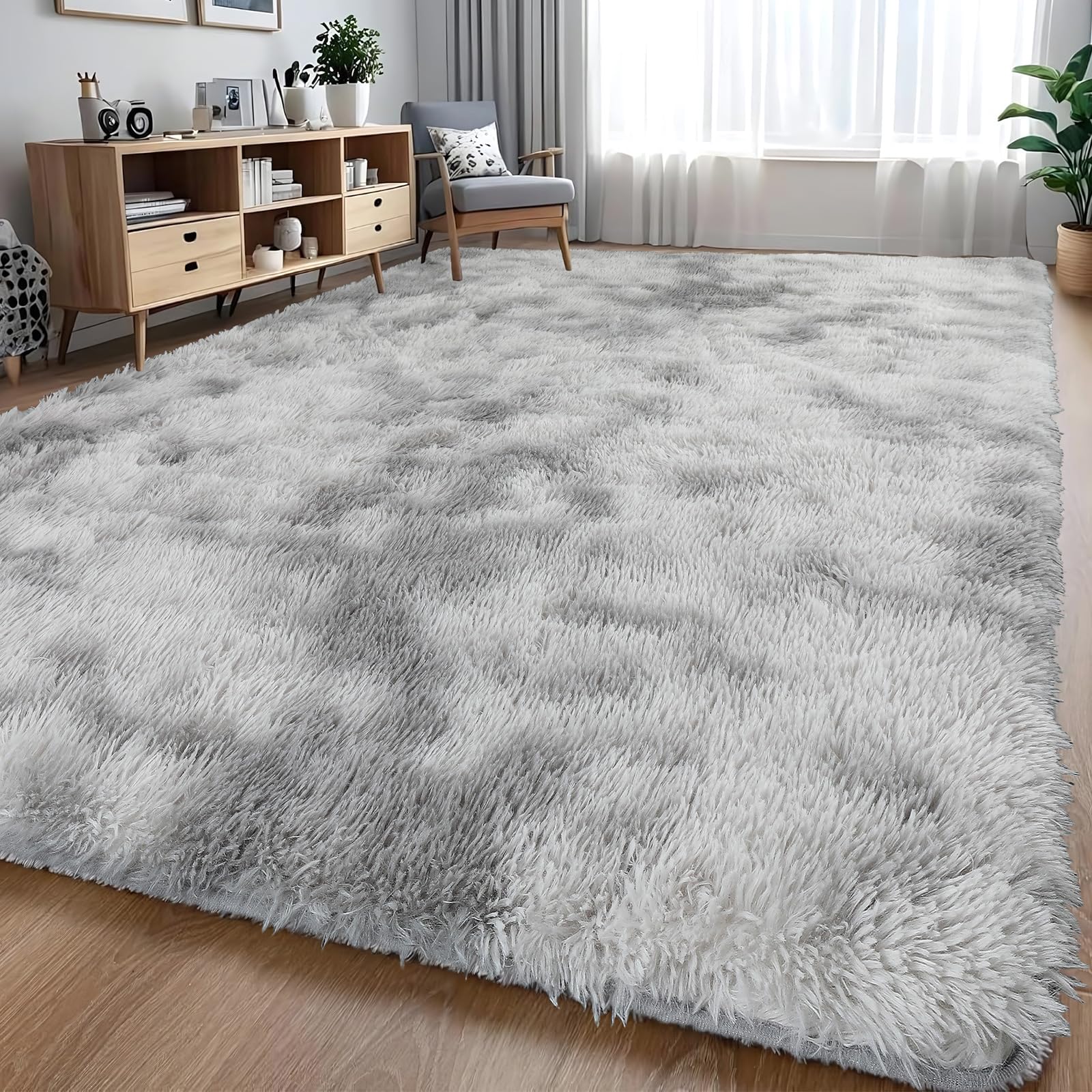 BEHOMHAZQ Rugs Living Room 120X180cm : Light Grey Large Area Rug for Living Room - Ultra Soft Fluffy Shaggy Rugs for Bedroom - Indoor Nursery Floor Carpets for Kids Room Home Decor, Anti-Slip Backing