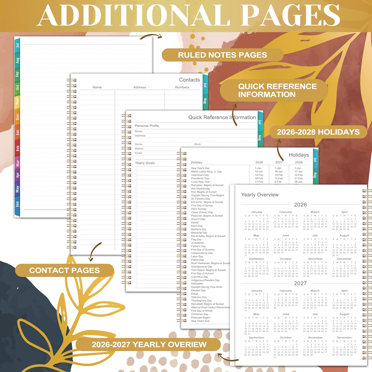 2026-2027 Weekly and Monthly Planner/Calendar - Academic Planner 2026-2027, JUL 2026 to JUN 2027, 12 Colorful Tabs, 9" x 11" Twin-Wire Binding, Inner Pocket - Image 6