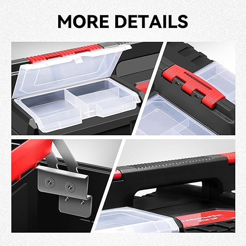 Miniatura 6 de Auto Dynasty Caja de herramientas portátil plegable de 2 capas con bandeja de mango antideslizante para garaje, taller y reparaciones sobre la