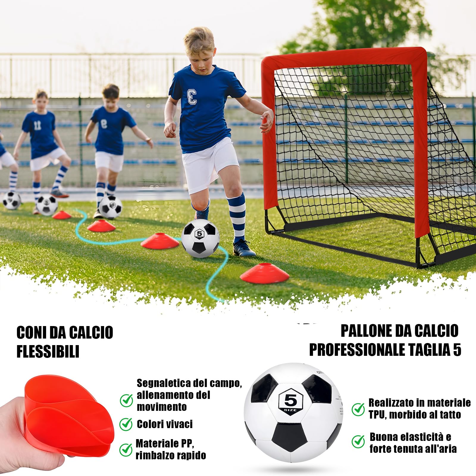 Porte da Calcio per Giardino, Porta da Calcio per 120x90cm, Porticine Da Calcio con Aste In Fibra di Vetro e Reti di Alta Qualità, Bullseye e Borsa per Giardino e Gioco per Interni