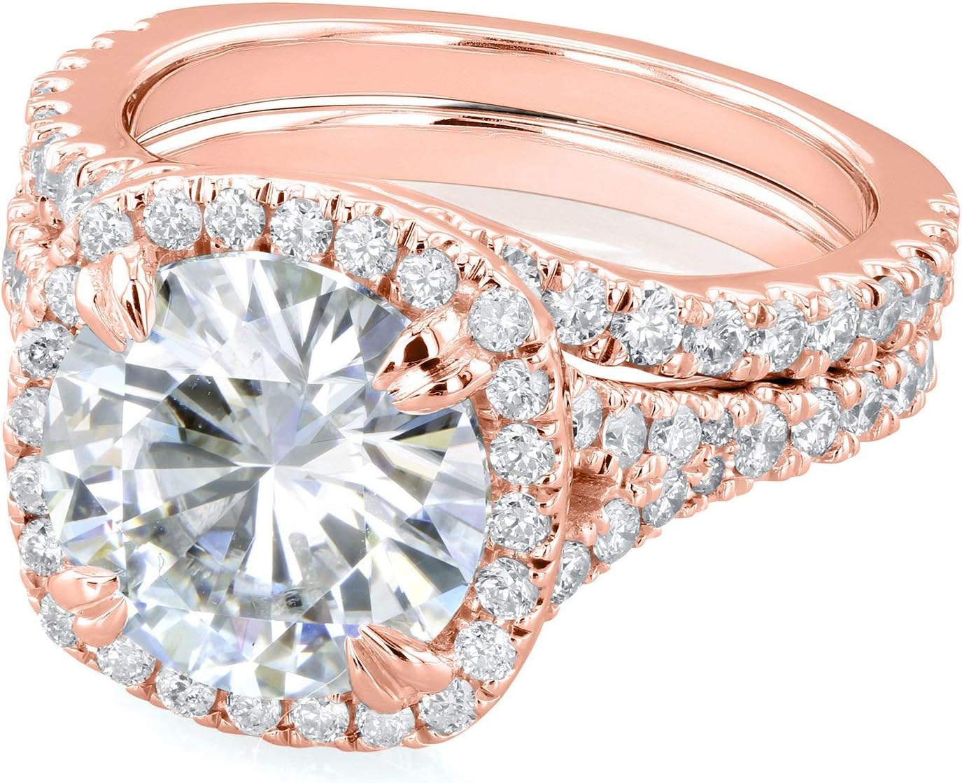 Kobelli Round G-H Moissanite Cushion Halo Bridal Wedding Set 4 CTW 14k Rose Gold, 5.5