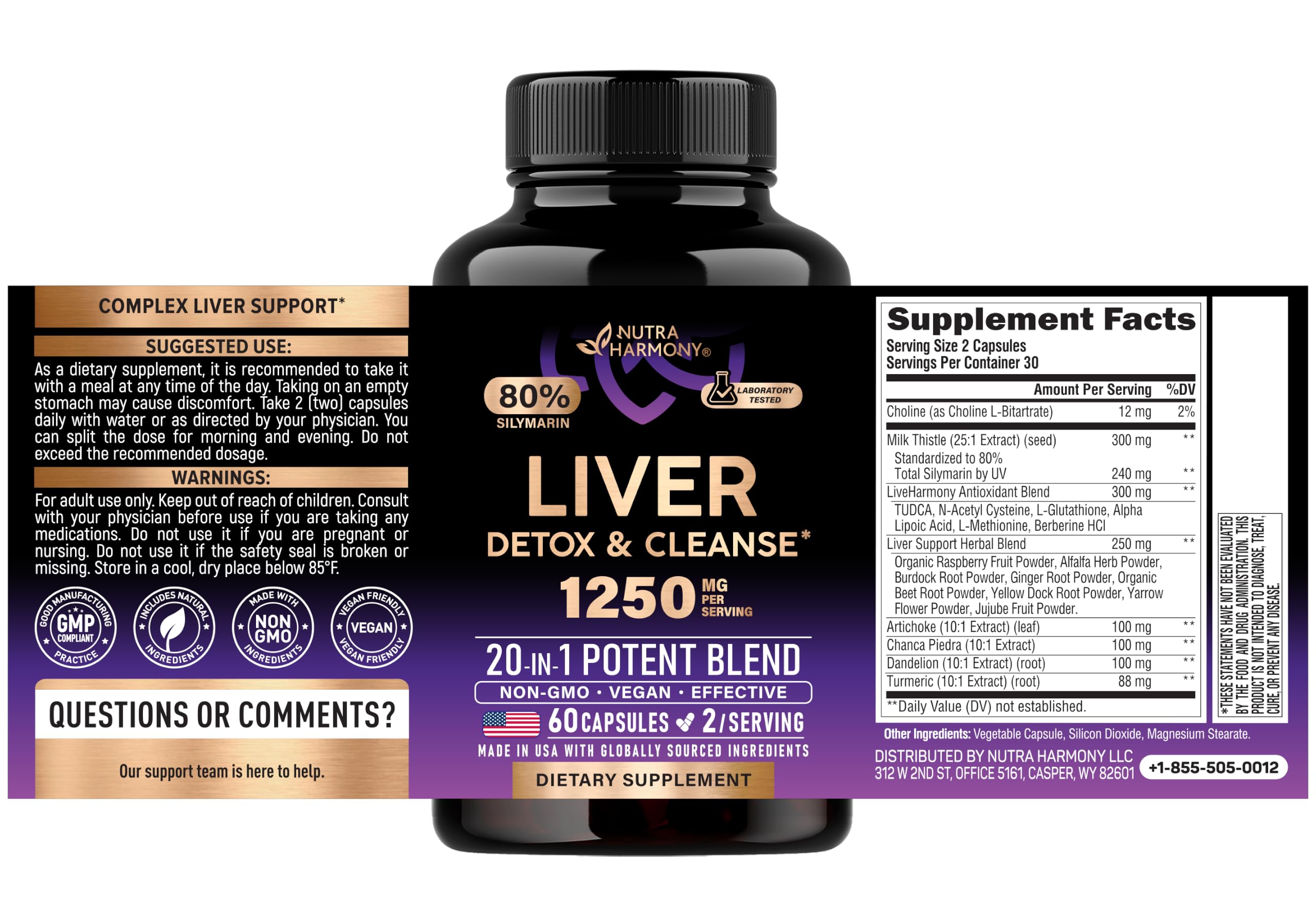 Liver Cleanse & Detox - Milk Thistle, Dandelion, Artichoke, TUDCA - 60 Caps — Amazon image 2