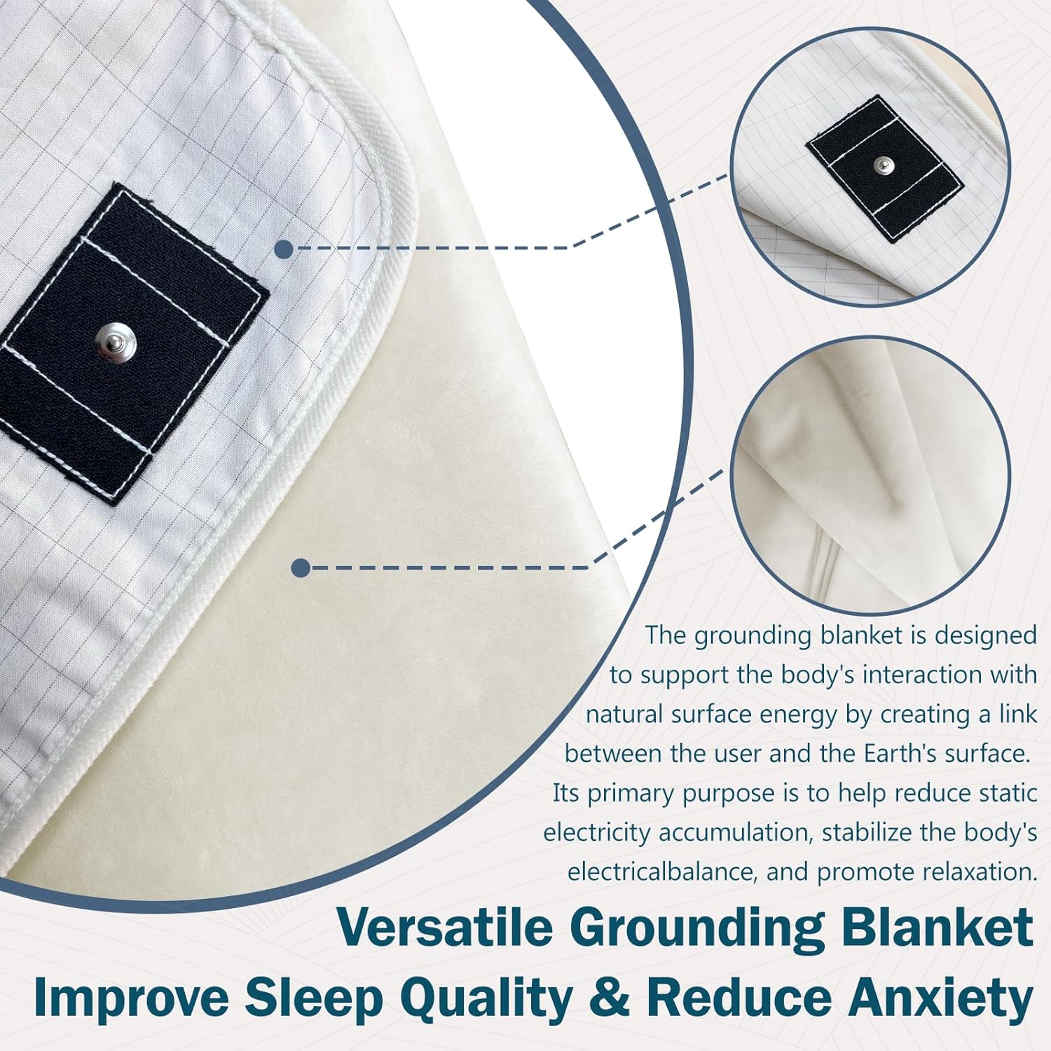 Grounding Blanket, Grounding Throw Blanket for Bed, Earth Connected Flannel Grounding Bed Sheets with Pure Silver Fiber for Improved Sleep, Reduced Stress (47"x59", Beige)
