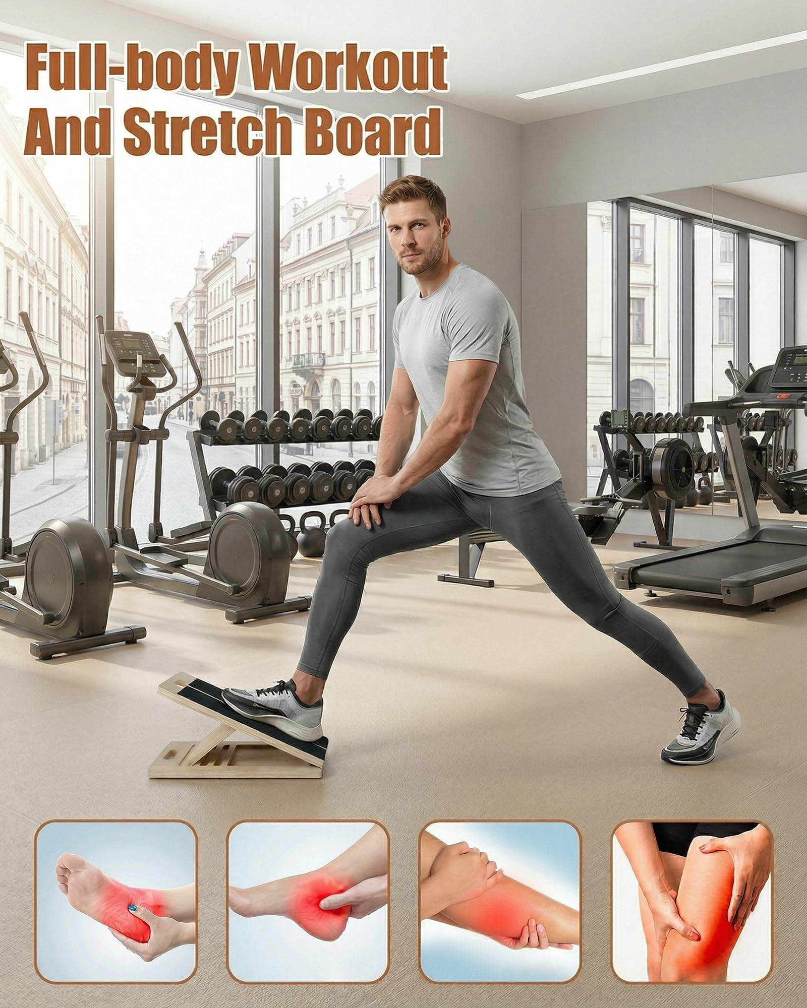 Tavola Inclinata 40×30×4,5 cm, Balance Board Legno Regolabile per Stretching, Squat, Polpacci e Riabilitazione, Stretch and Mobility Board per Uso Domestico, Palestra e All'aperto
