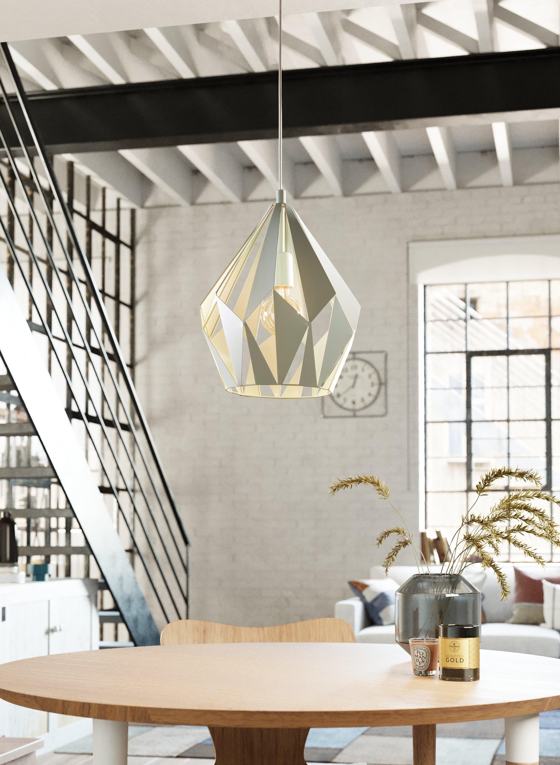 Eglo Suspension luminaire Carlton-P, lustre suspendu vintage et rétro | lampe de salon et de salle à manger de couleur pastel vert clair, douille E27, Ø 31 cm