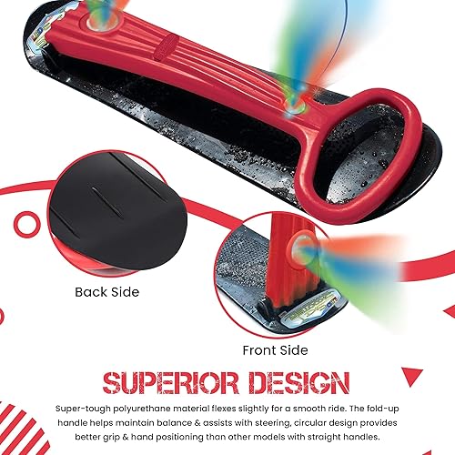 Vista 10 de Geospace Winter Fun - Patinete de nieve plegable, patinaje de esquí, trineo de nieve, snowboard para niños con 2 luces LED, tabla de arena portátil