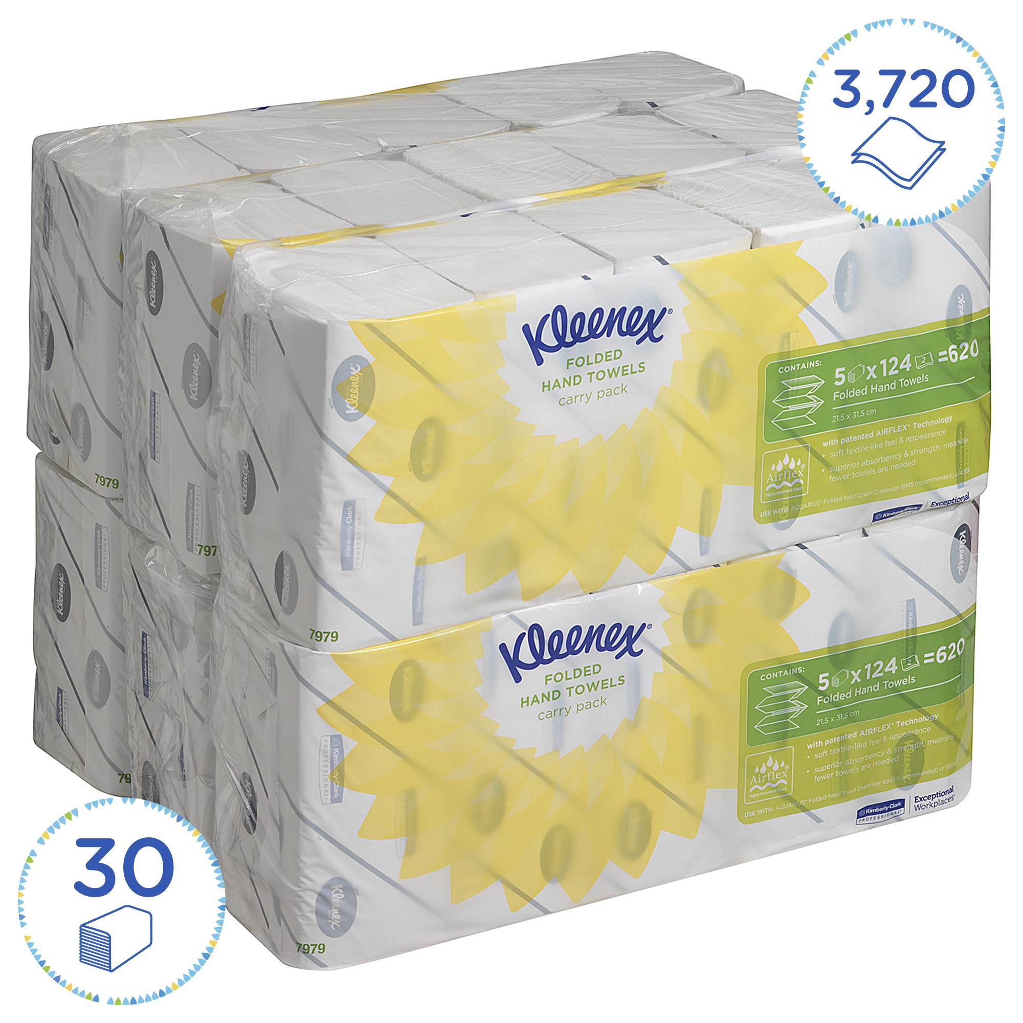 Ręczniki do rąk składane naprzemiennie Kleenex Ultra 7979 — 30 opakowań x 124 białe, 2-warstwowe arkusze
