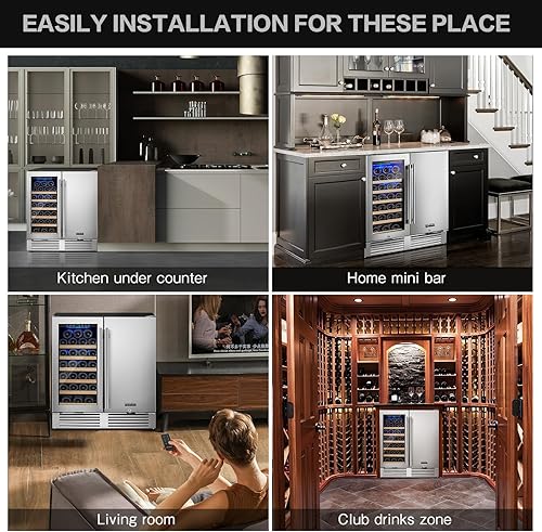 Miniatura 7 de BODEGA Refrigerador de vino y bebidas de 30 pulgadas de pie. Refrigerador de vino de acero inoxidable de doble zona debajo del mostrador, enfriador