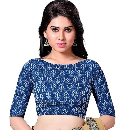 Women's Readymade Cotton Jaipuri Elbow Length Sleeve Saree Blouse