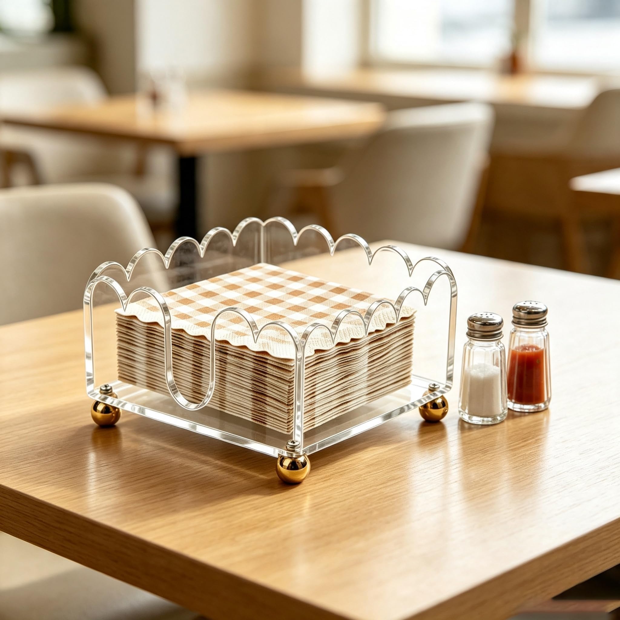 Servilletero de acrílico transparente festoneado, elegante toalla de invitados y soporte de papel desechable para hoteles, fiestas, 8 x 8 x 2.4 pulgadas, cuadrado