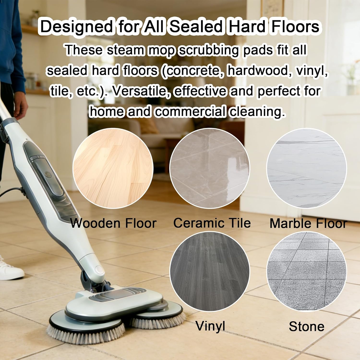 2 Pack Steam Mop Pads Replacement Brush Head Fit for Shark Steam and Scrub Mop S7000/S7001/S8201/s7201 Series Brush Heads with Nylon Bristles, for Deep Cleaning Hard Floors, Scratch-Free Polish