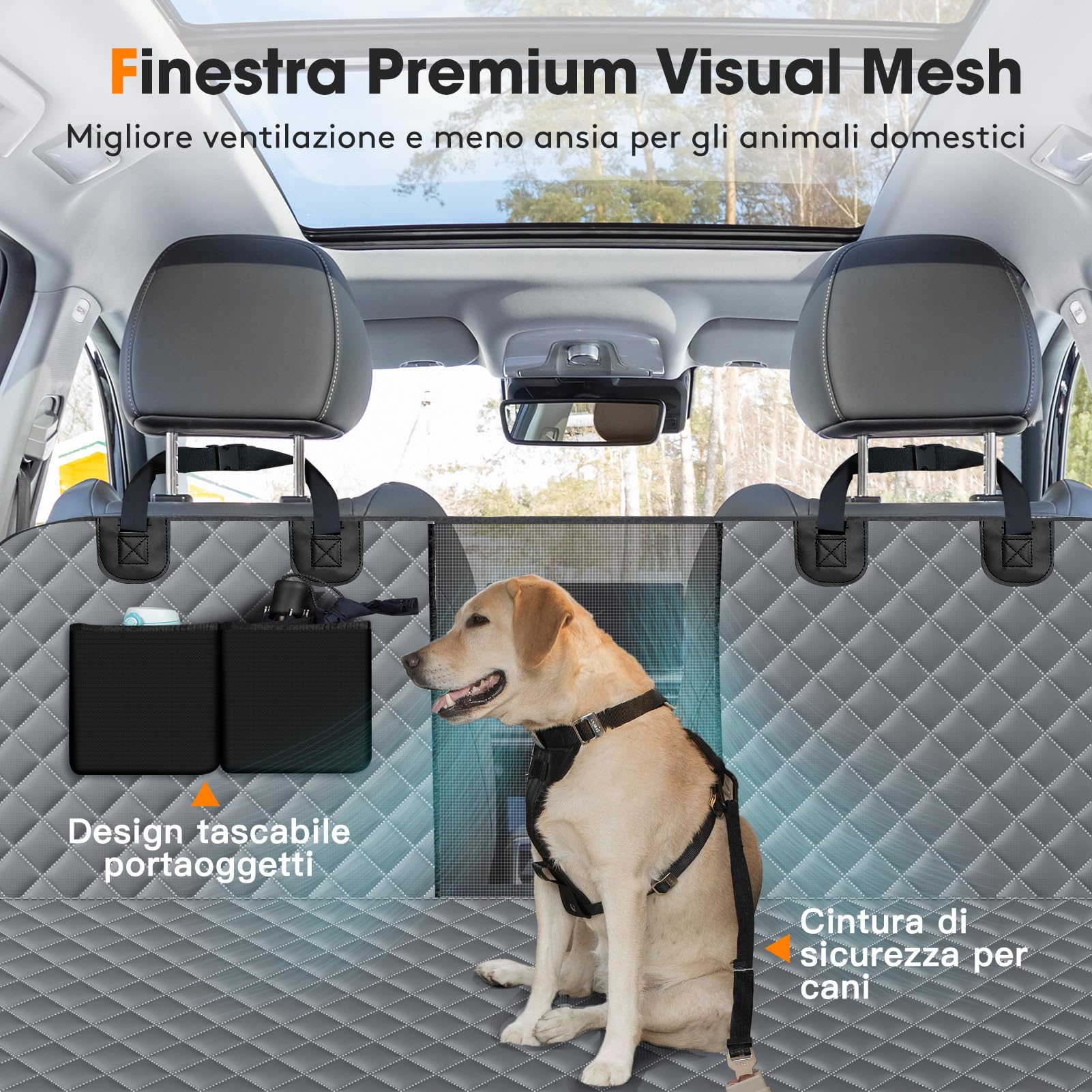 JOEJOY Coprisedile Auto per Cani Coprisedili Posteriore per Cani Telo Auto per Cani Telo Coprisedile Posteriore Cane Copertura Antigraffiato e Antiscivolo Panno Oxford Grigio
