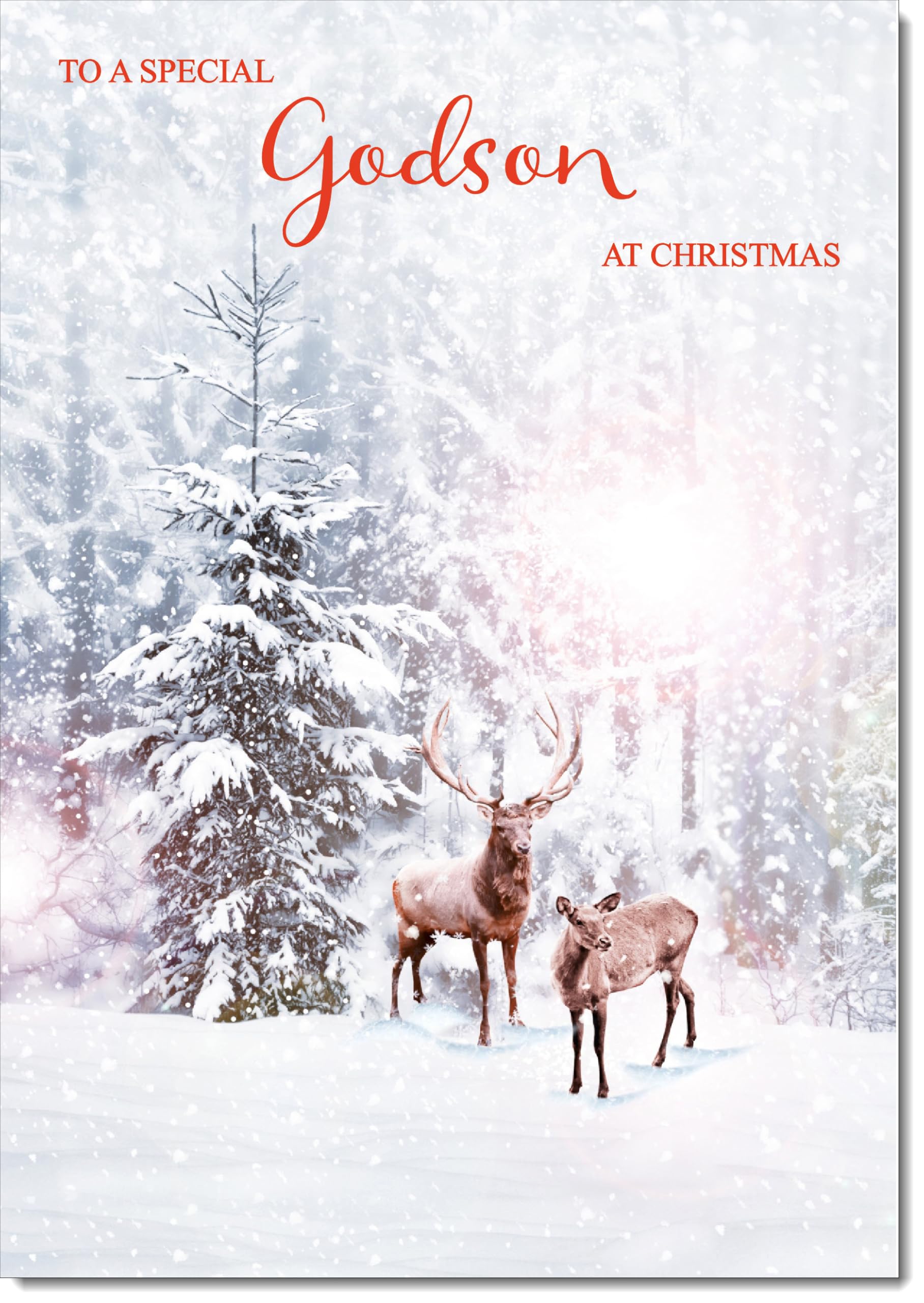 doodlecards Godson Christmas Card Deers in Forest Large A4 Size Christmas Card for Godson with Plain Envelope — image 1