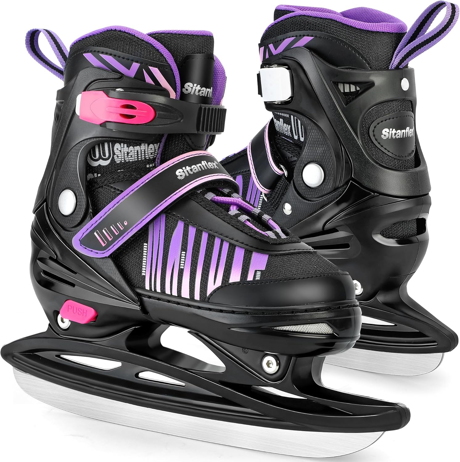 Adjustable Ice Skates for Kids Girls Boys, Kids Ice Hockey Skates for Beginners Ages 4-12, Toddler Ice Skating Shoes with Safety Ankle Support and Soft Padding for Outdoor & Ice Rink Purple Large - Youth(4-7 US)