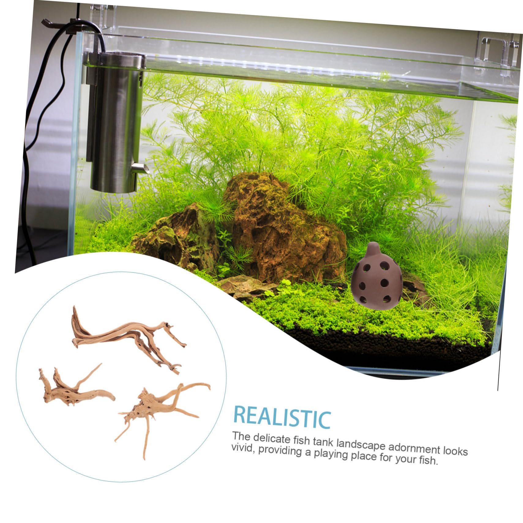 3 Piezas Decoración Acuario Natural de Peceras Adornos de Troncos Reptiles Accesorios de Acuario Paisajismo Sin Contaminación