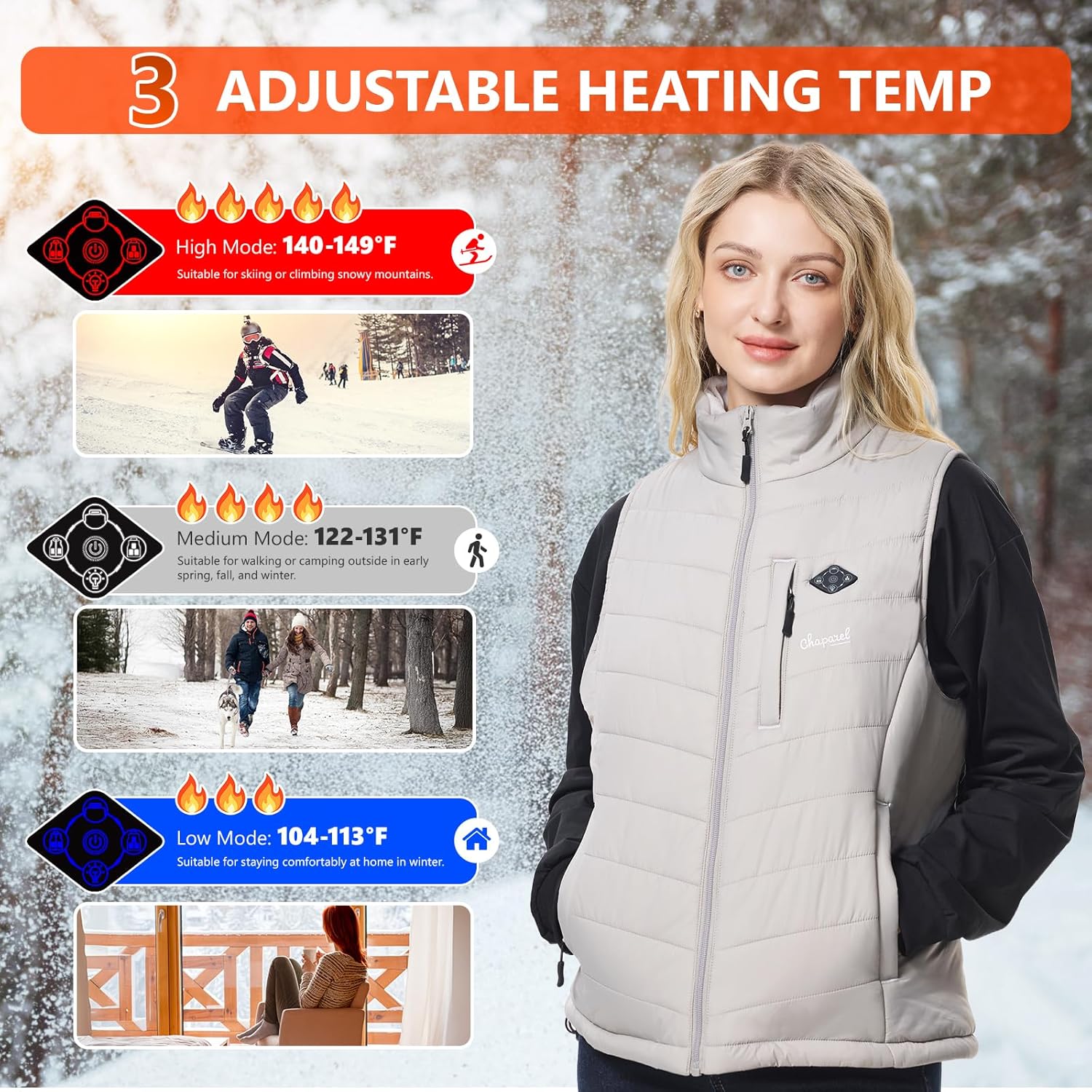 Women’s Heated Vest with Battery Pack Included, 7.4V Smart Washable Rechargeable Electric Lightweight Heating Vest - Image 5