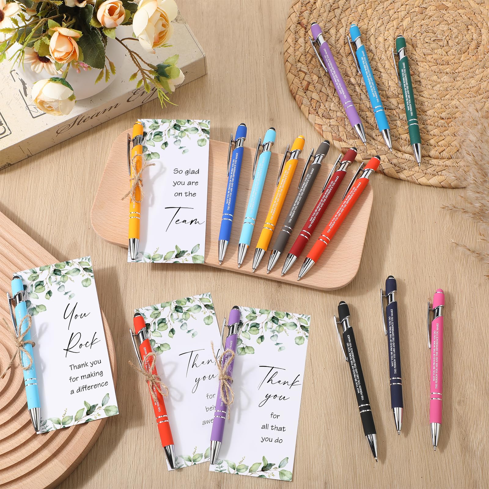 Tenare 12 Sets Regalos De Agradecimiento Empleado 12 Cuadernos Inspiradores Blocs De Notas De Bolsillo Pequeños 12 Bolígrafos Motivacionales Thank You Stylus 2 En 1 Para Compañero Trabajo(Vistoso