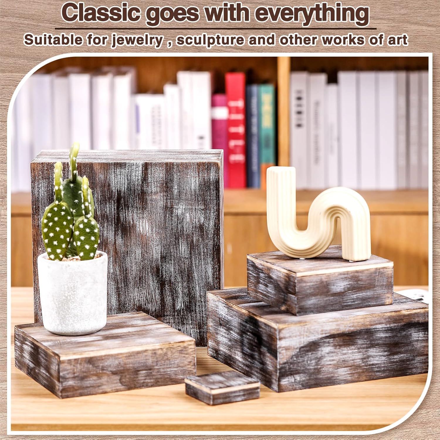 Roshtia 5 Pcs Wood Display Risers Rustic Cupcake Stand Torched Style Wooden Cake Stand Square Stackable Display Storage Box for Buffet Table Dessert Birthday Party