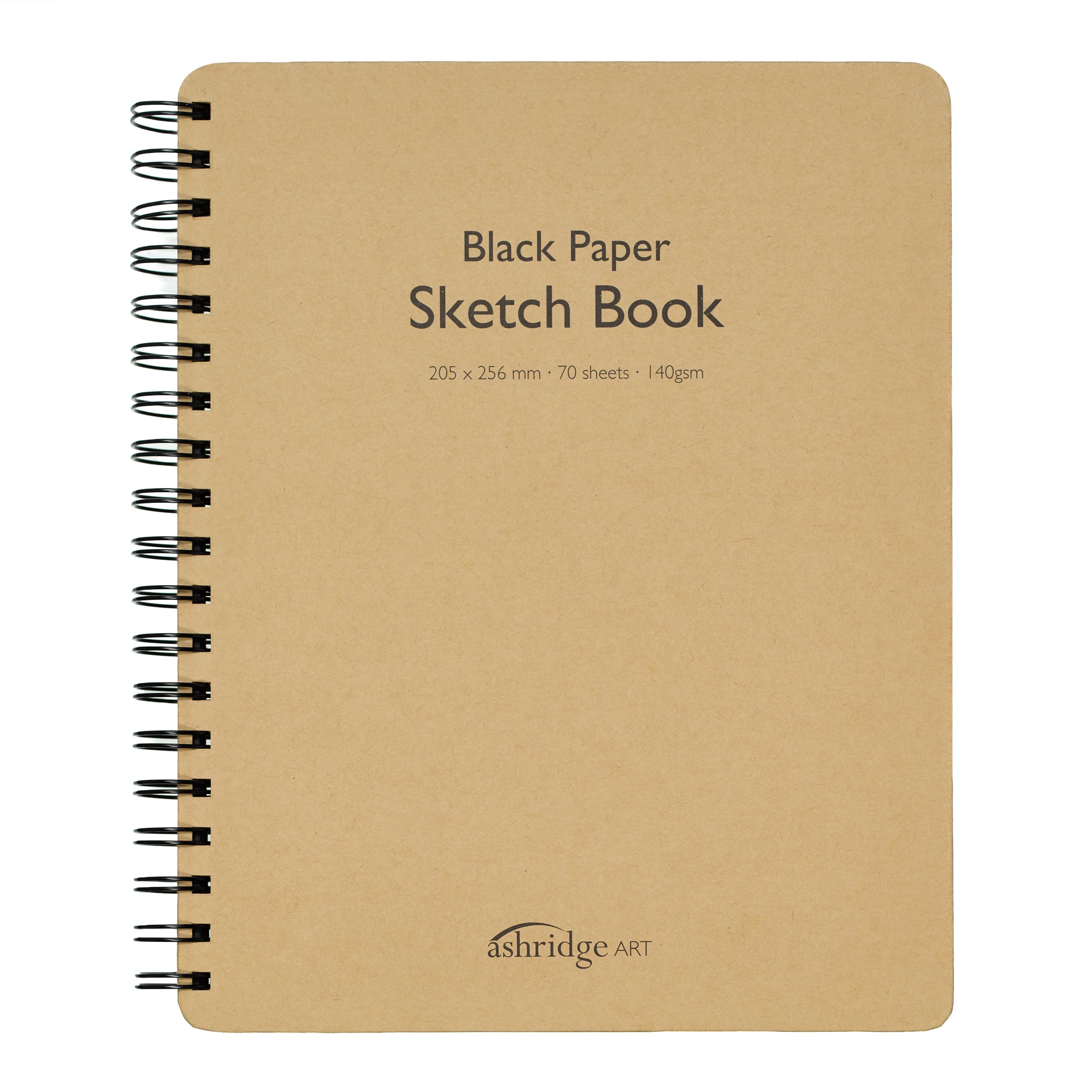 Ashridge Arts & Crafts Black Paper Sketch Book – 70 Sheets, 140gsm Spiral Bound – 205 x 256mm – Ideal for Metallic, Gel & Pastel Pens – Premium Acid-Free Drawing Paper