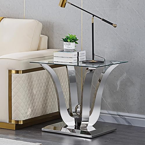 Miniatura 17 de Mesa consola de cristal dorado de lujo moderna de 55 pulgadas, mesa de entrada delgada con base de acero inoxidable brillante con espejo Consola