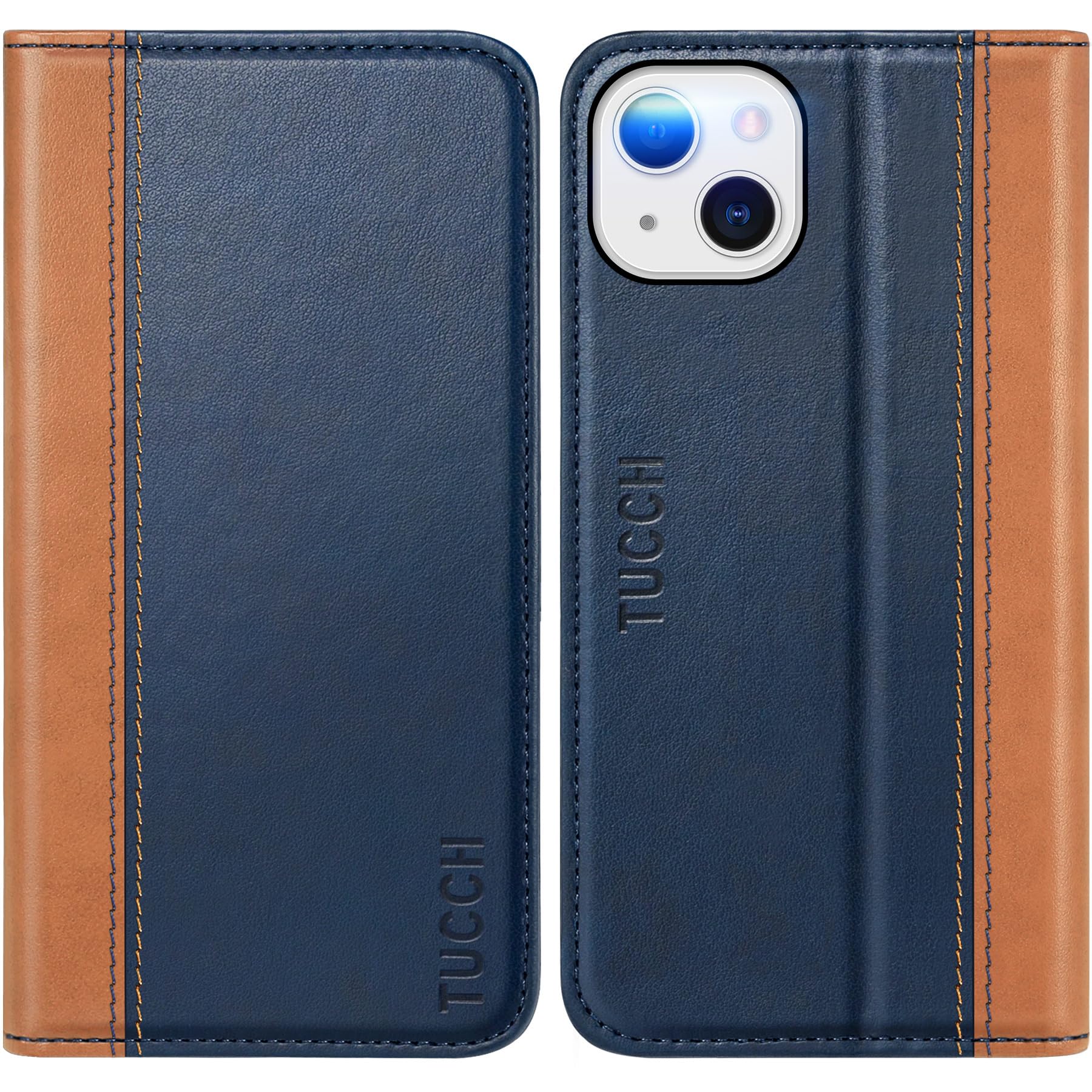TUCCH Wallet Case for iPhone 14 6.1 5G, PU Leather Folio Case with [RFID Blocking] [3 Card Slot], Kickstand Book Design [Shockproof TPU Interior Case]