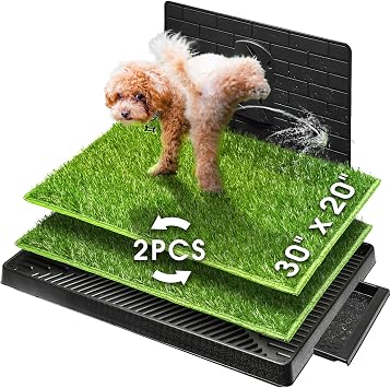 Hompet 2pcs Large Dog Lawn Pad with Tray for Puppy Lawn Toilet Reusable Training Pad Urine Baffle Artificial Grass Patch for Indoor and Outdoor Small Medium Dogs 76x51cm