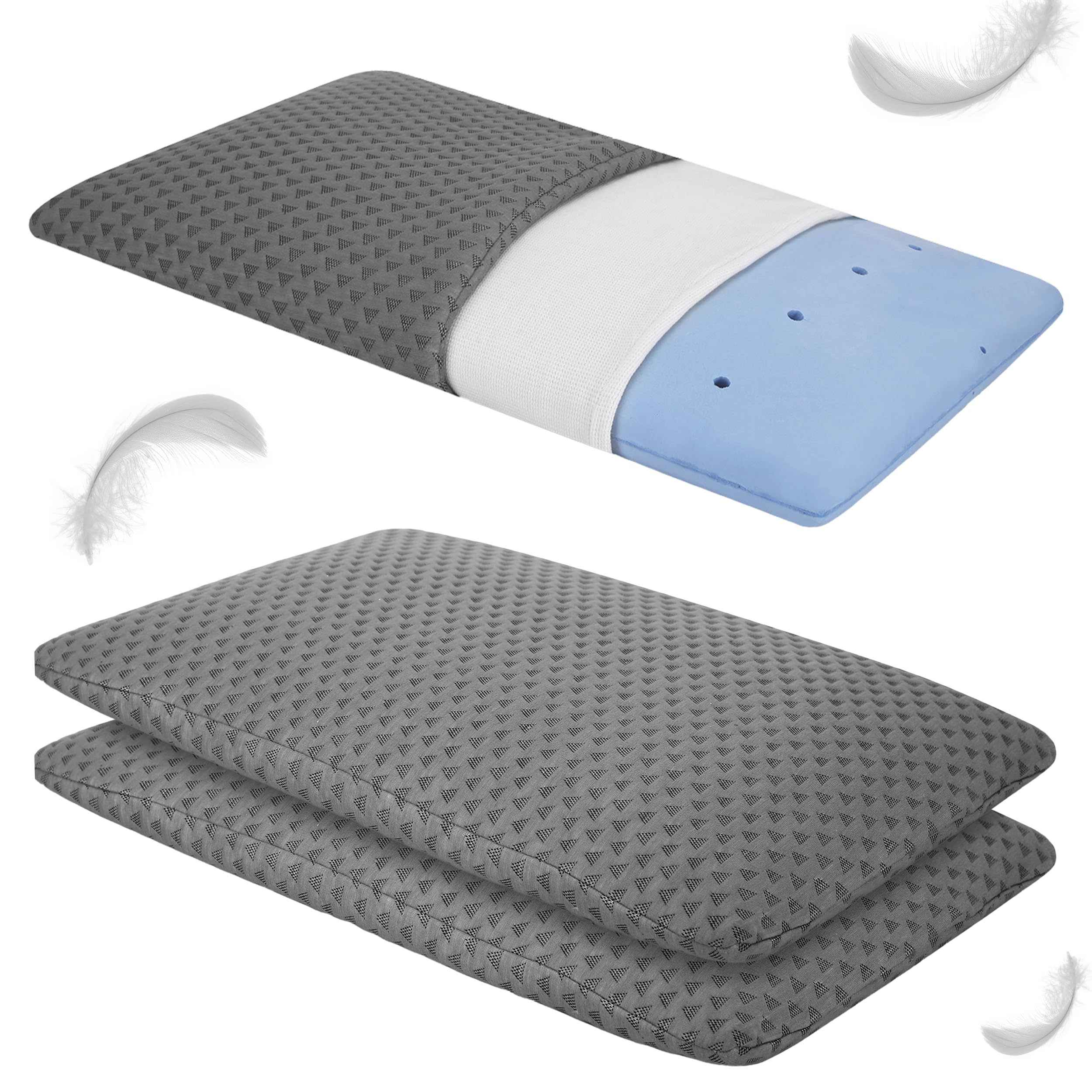 Dormyo Ultra Slim - Memory Foam Pillow for Sleeping - Ultra Thin Pillow for Neck Pain Relief - Thin Cervical for Neck Support - Thinnest Orthopedic (2, Luxe, 25.5" x 16.5" x 1")