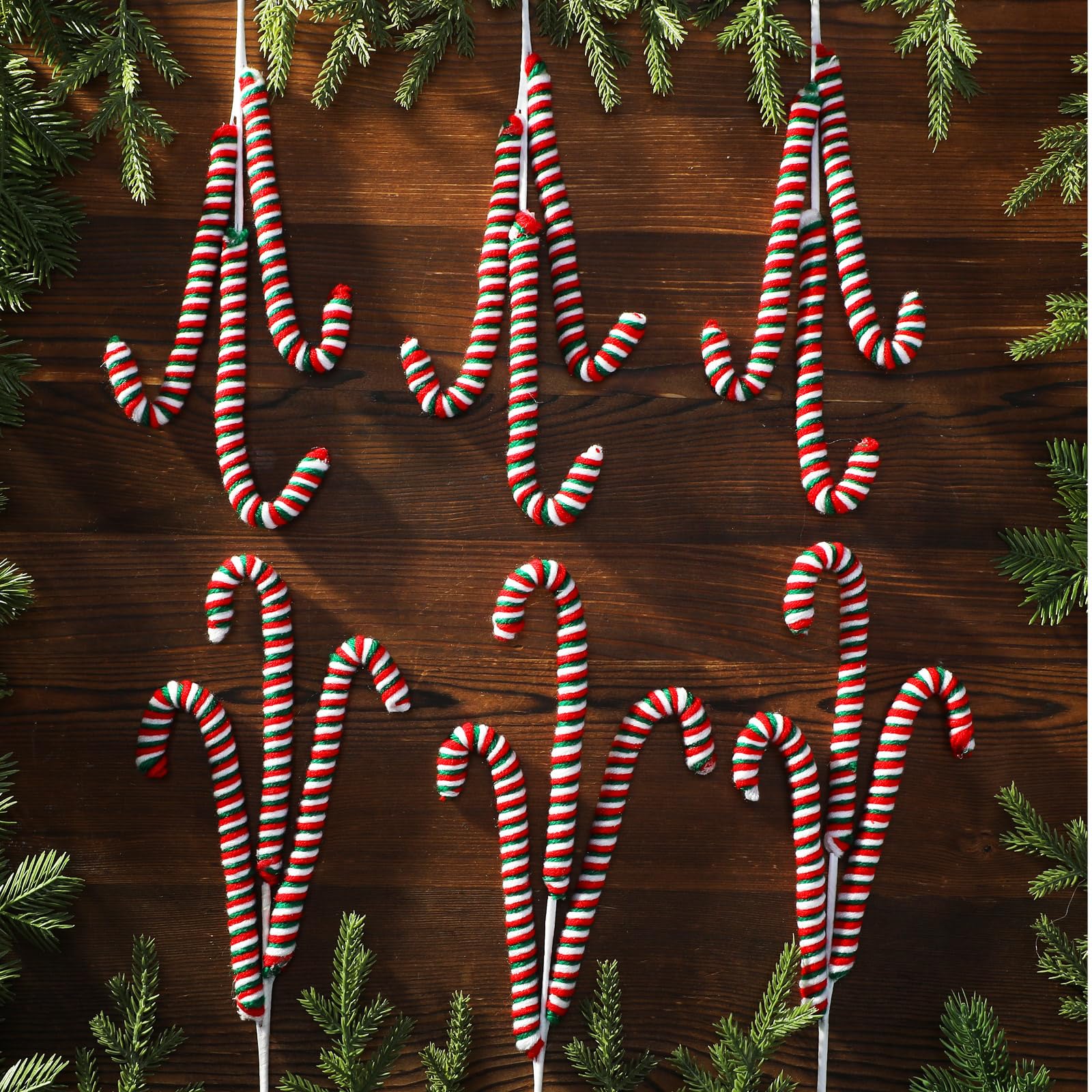 12 púas de Navidad de felpa, bastón de caramelo, adorno para árbol de Navidad, decoración de árbol de Navidad, festival, jarrón decorativo, manualidades para fiestas de vacaciones (rojo,