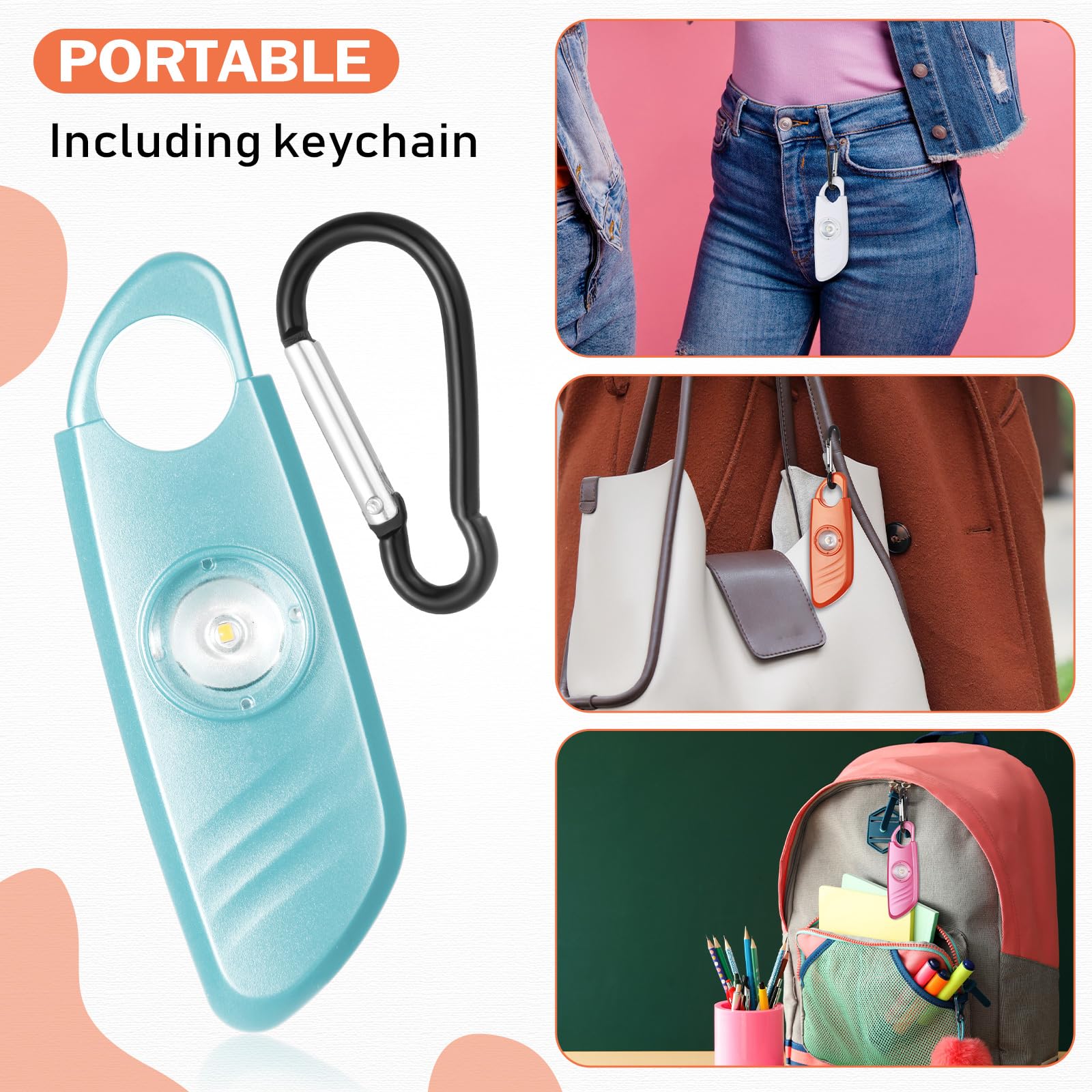 Relaxweex Allarme di sicurezza personale da donna con luce stroboscopica a LED e portachiavi, 130 dB, suono forte, sirena personale, allarme di autodifesa, portachiavi, dispositivi di sicurezza