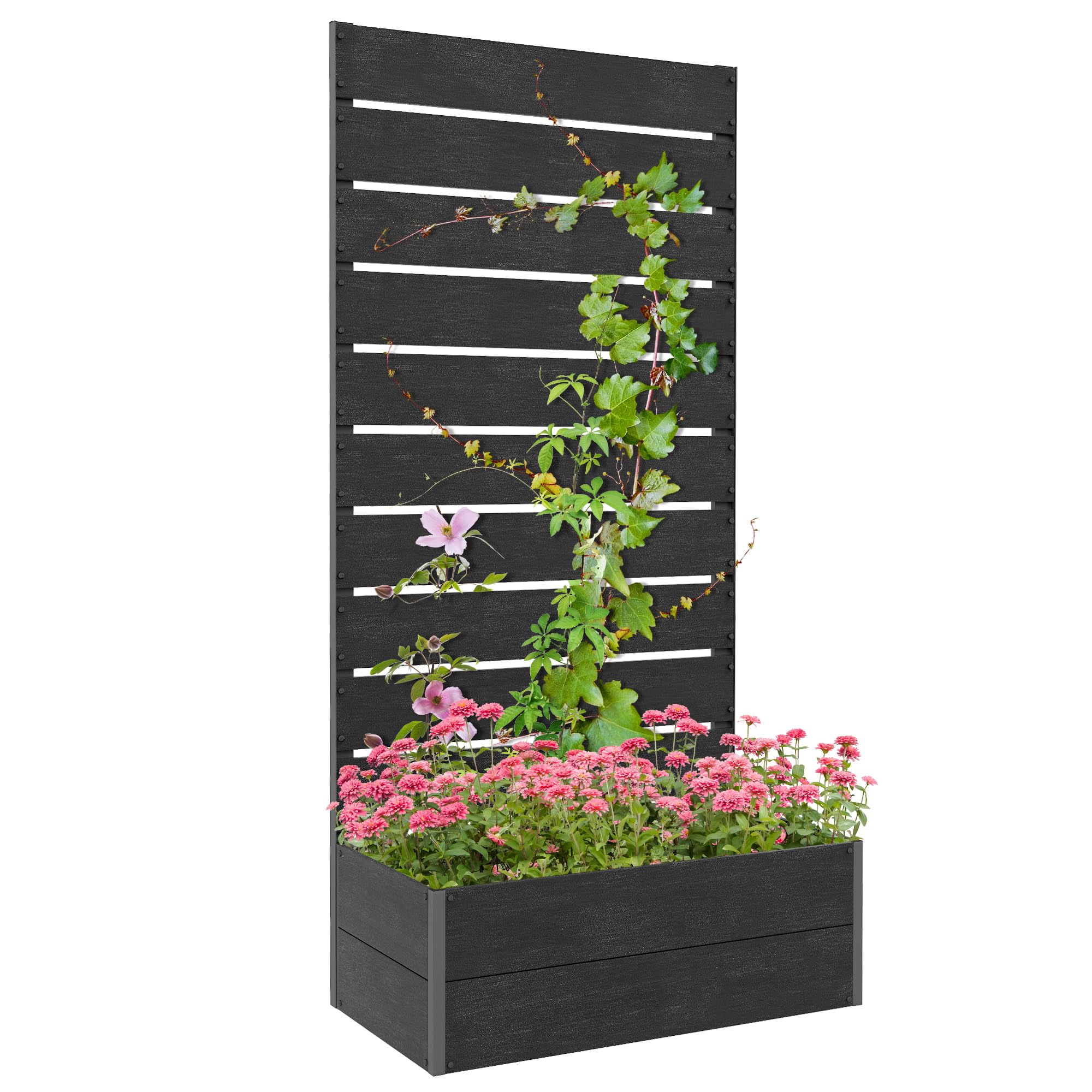 Outsunny Garden Planter with Trellis for Climbing Plants, Vines, Flowers, Freestanding Raised Bed for Garden, Outdoor, Patio, Planter Box with Drainage Gap, 72x38x150cm, Black