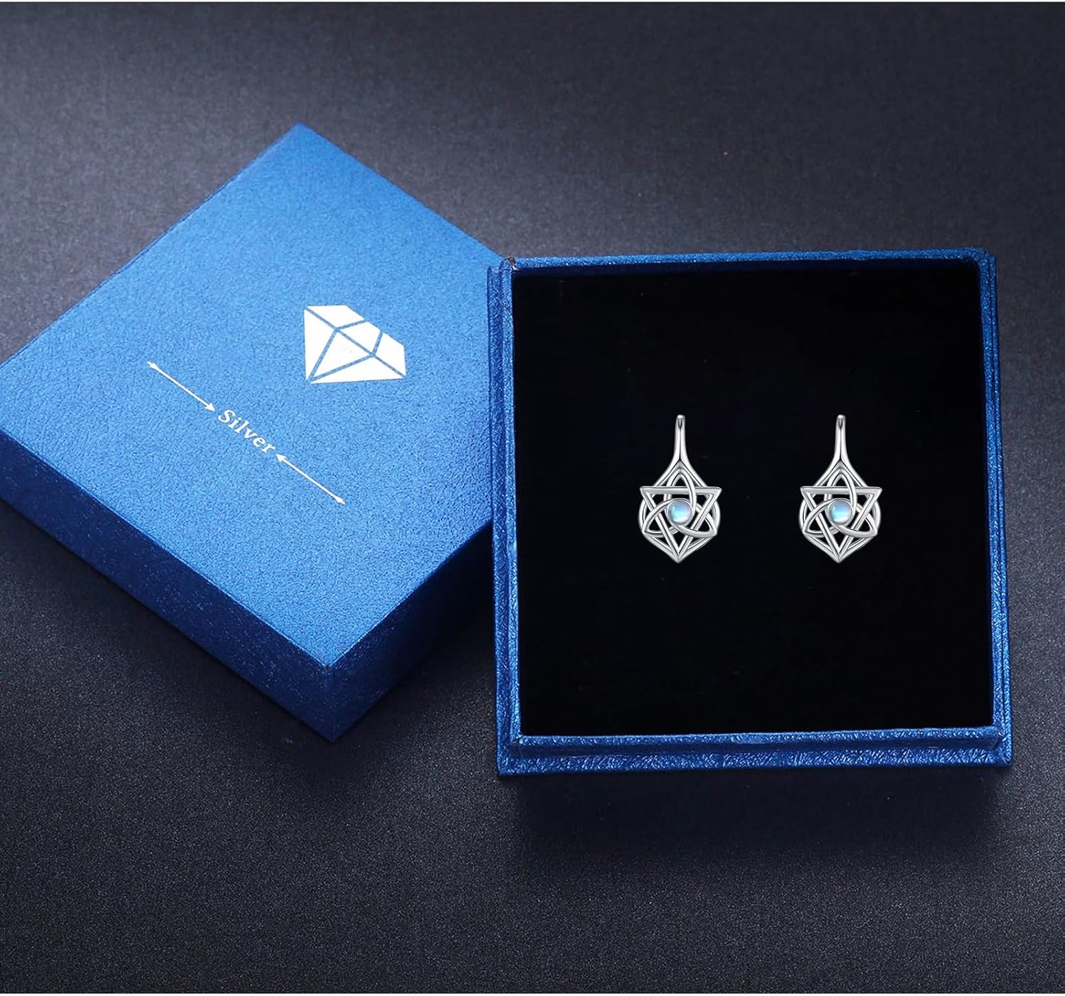 CUOKA MIRACLE Celtic Moonstone Earrings for Women S925 Sterling Silver Irish Celtic Knot Moonstone Earrings Small Hoop Leverback Earring for Women Jewelry Gifts for Family - Image 7