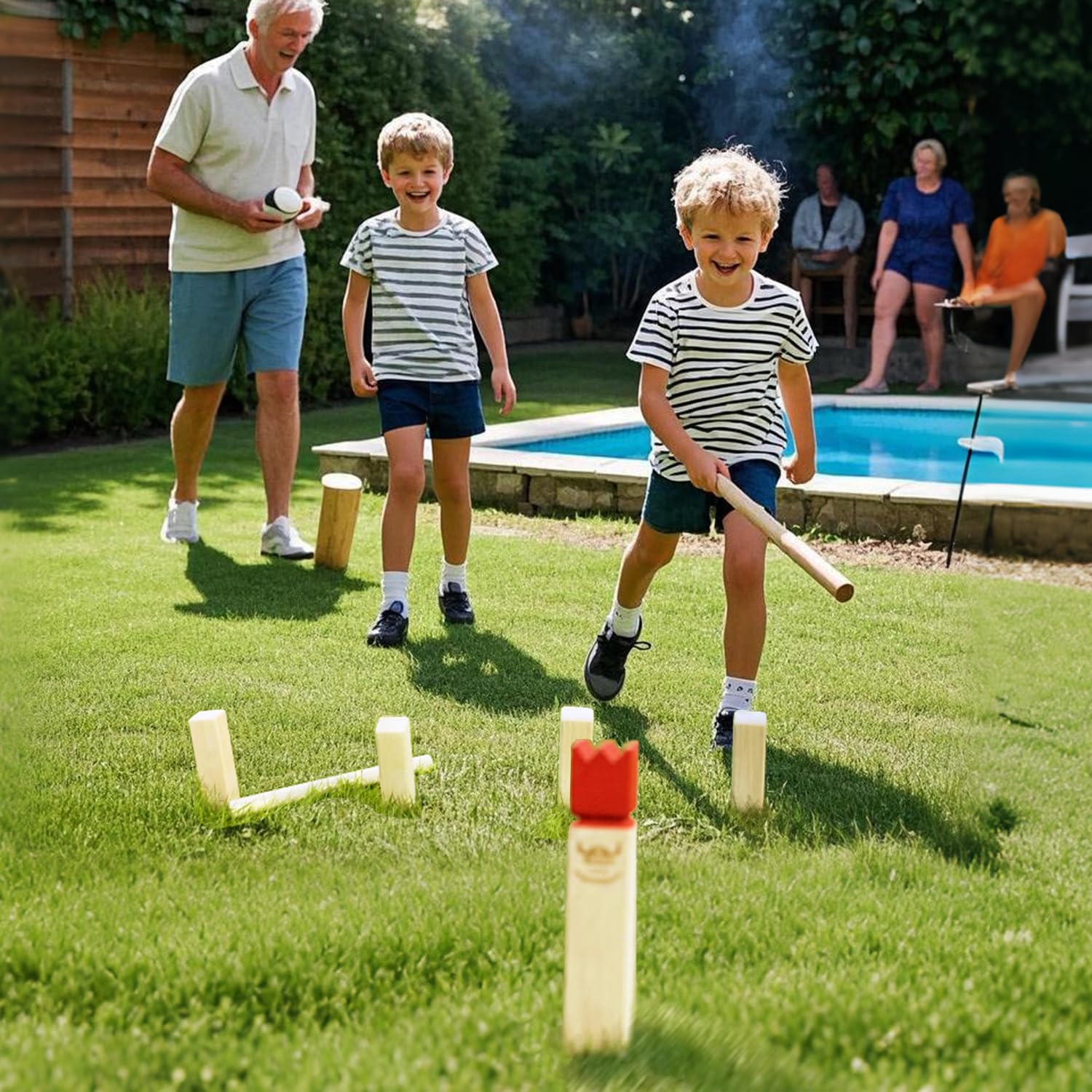 Kubb Spiel im Freien | Wurfspiel mit Tragetasche | Kegelspiel | Gummi Holz Garten Rasen Spiele | Wurfspiel mit Tragetasche (30 x 5 x5 cm-King, S)