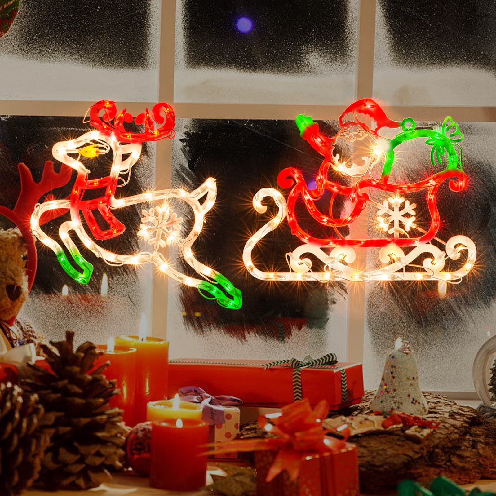Sculpture de Noël de 50 L, y compris : 1 renne, 1 Père Noël dans un traîneau