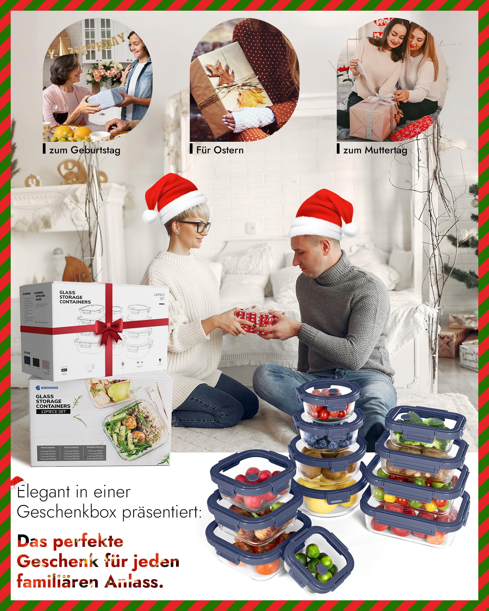Glasbehälter mit Deckel Set (12 Stück), hochborosilikat, mikrowellengeeignet,ofenfest-20℃~510℃, mit Ventil, spülmaschinenfest – Perfekt für Vorratsdosen, Meal Prep & Gefrierbehälter，Blau