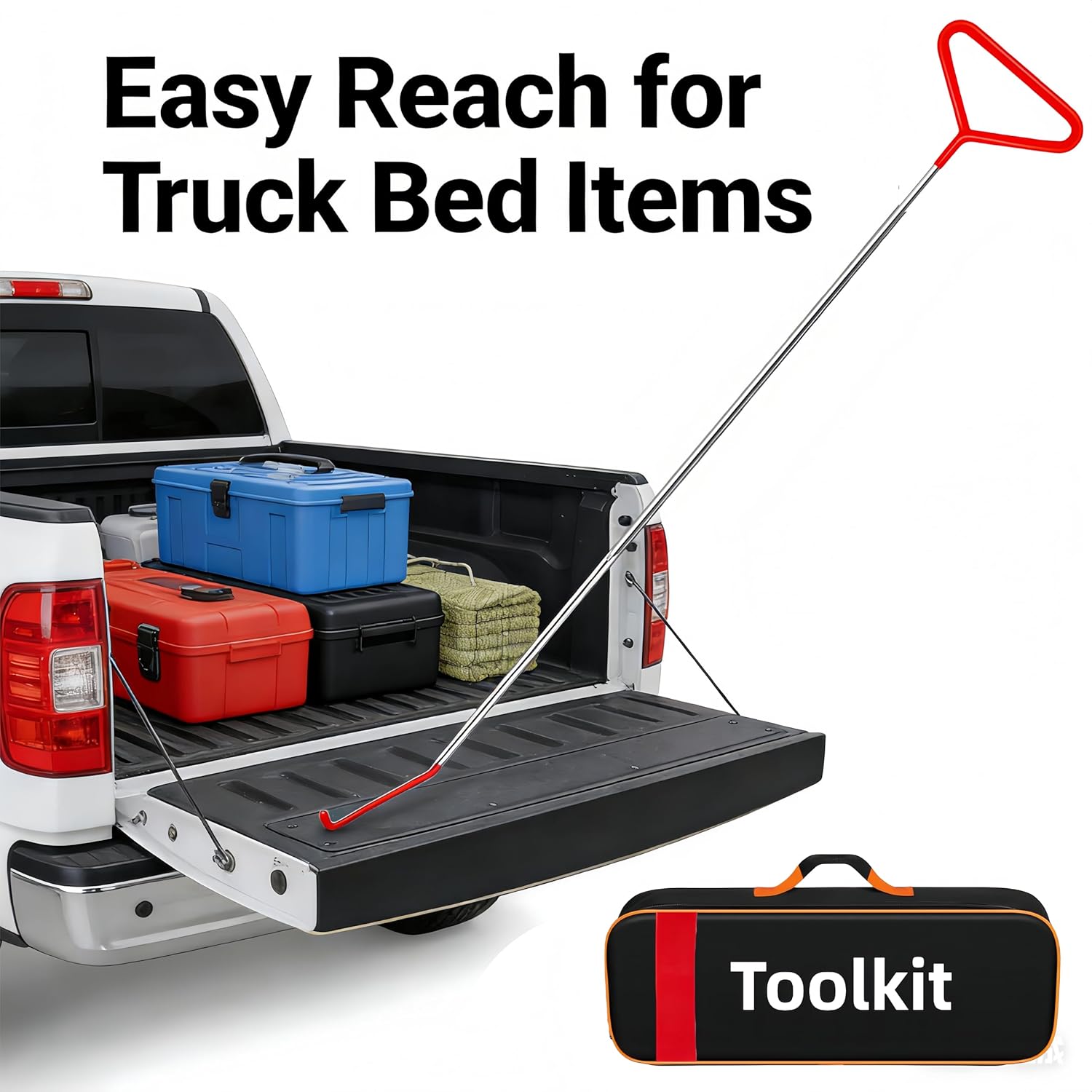 DENWAY Cargo Grabber Retriever Tool - Upgraded Extendable Pickup Truck Bed Accessories, Car Tool Set