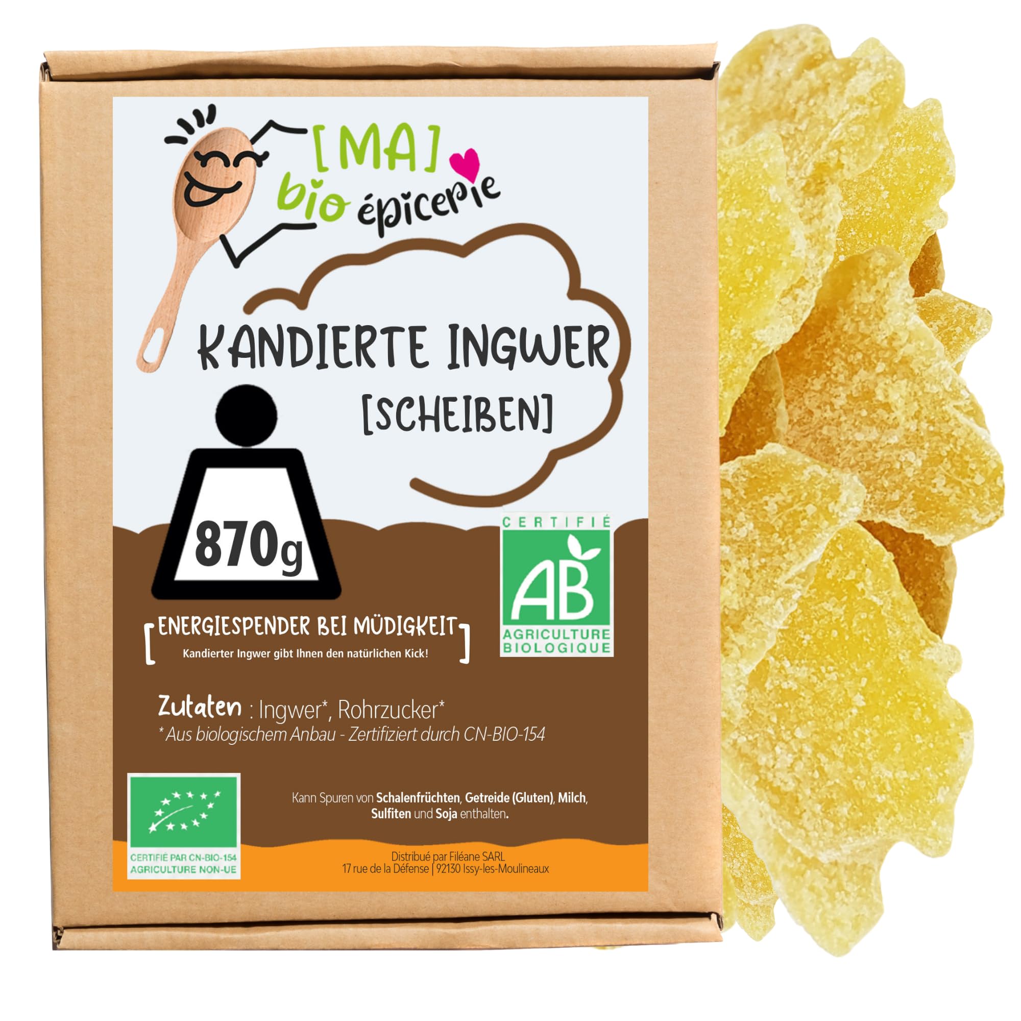 MA bio-épicerie - Kandierter Ingwer Bio in Scheiben 870 g - Getrockneter Ingwer lose ohne Konservierungsstoffe - Bio Trockenfrucht für Küche und Genuss