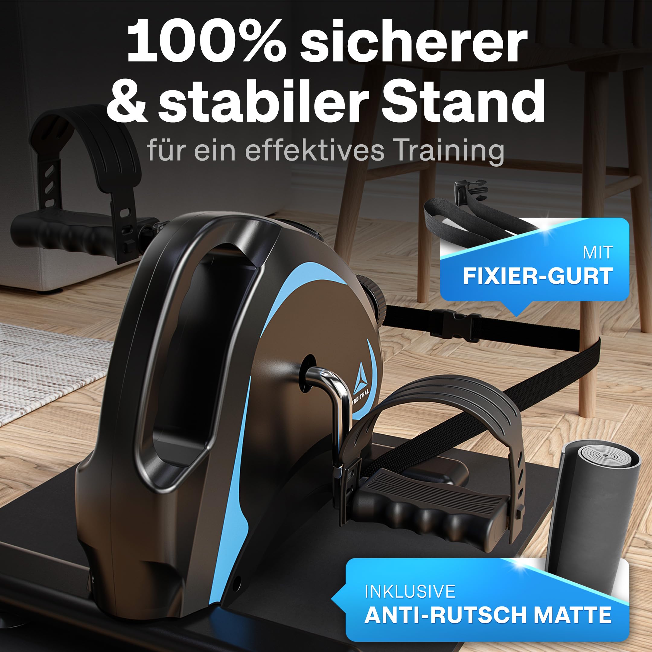 Gelenkschonender Pedaltrainer für Senioren LITE - Beintrainer im Sitzen mit 2in1 Pedalen - Mini Bike Inkl. Anti-Rutsch-Matte