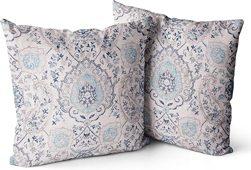 Snycler Juego de 2 fundas de almohada bohemias de 18 x 18 pulgadas, color azul óxido terracota de doble cara, decoración suave para el hogar,