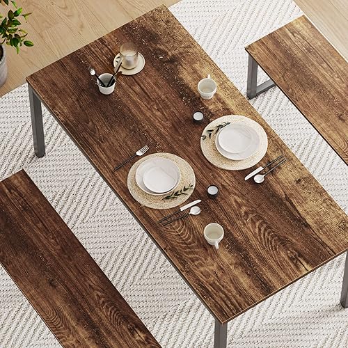 Miniatura 7 de soges Juego de mesa de cocina con 2 bancos, juego de mesa de comedor para 4, mesa de comedor de 3 piezas y bancos largos, juego de mesa de café de